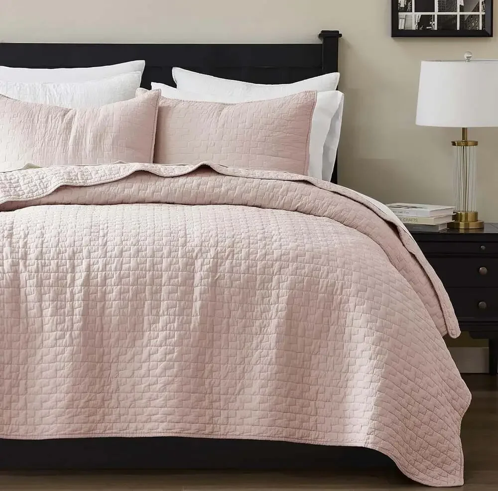 Palassio 100% Cotton Pink Quilt Set California King Size Bedding